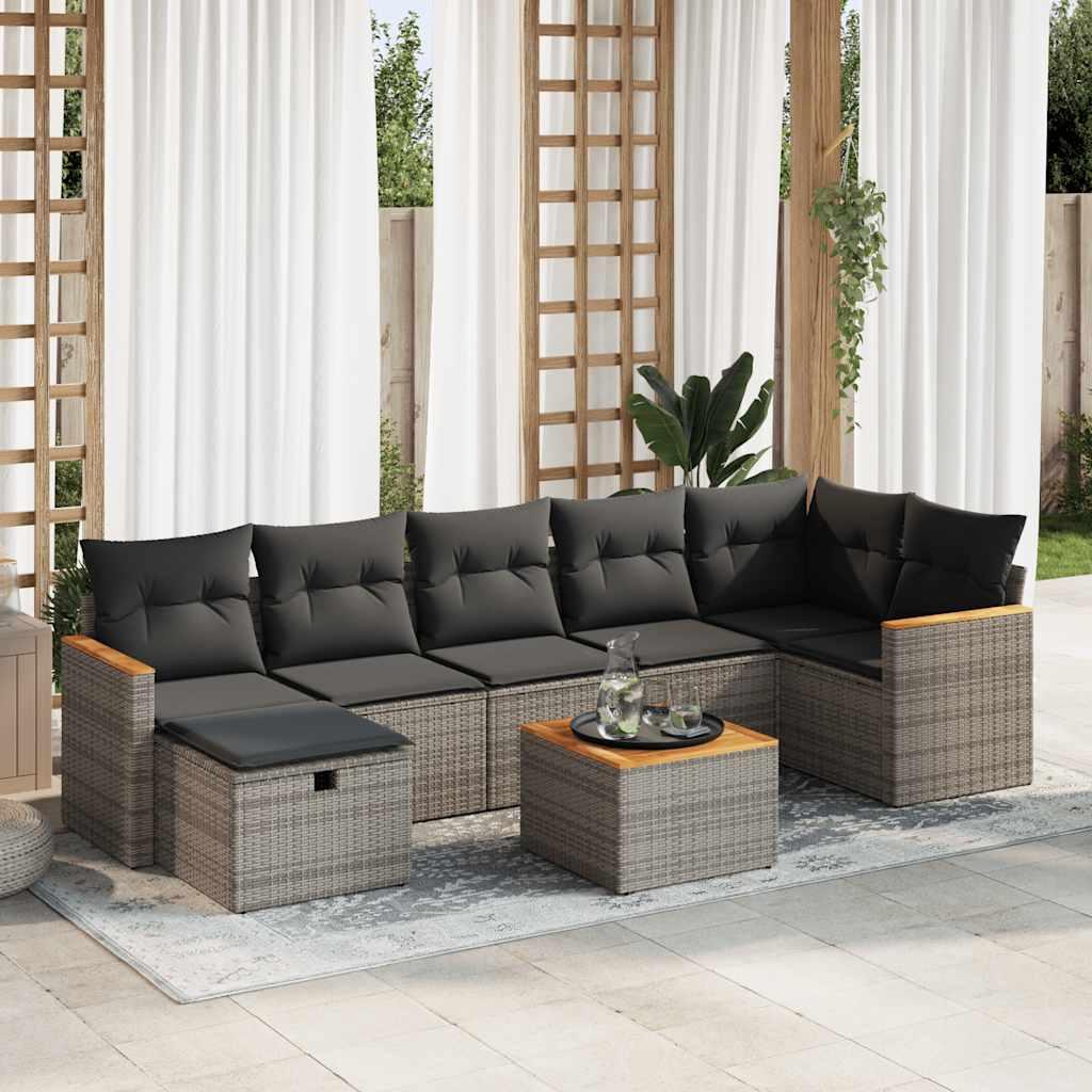 vidaXL sofasæt til haven 8 dele med hynder polyrattan grå