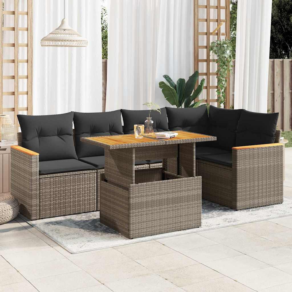 Sofasæt Til Haven 6 Dele Med Hynder Polyrattan - Grå / med opbevaring