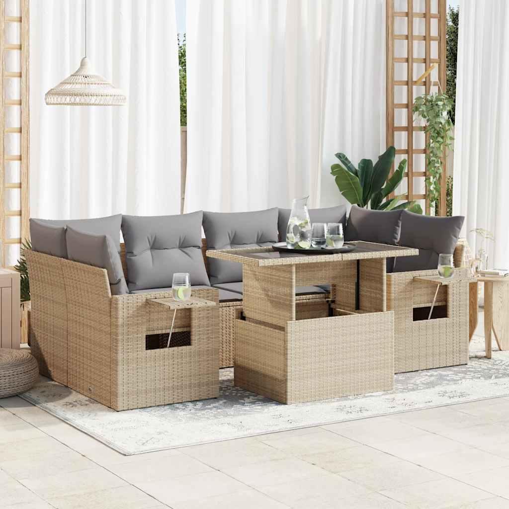 Sofasæt Til Haven 7 Dele Med Hynder Polyrattan Sort - beige og grå / med opbevaring