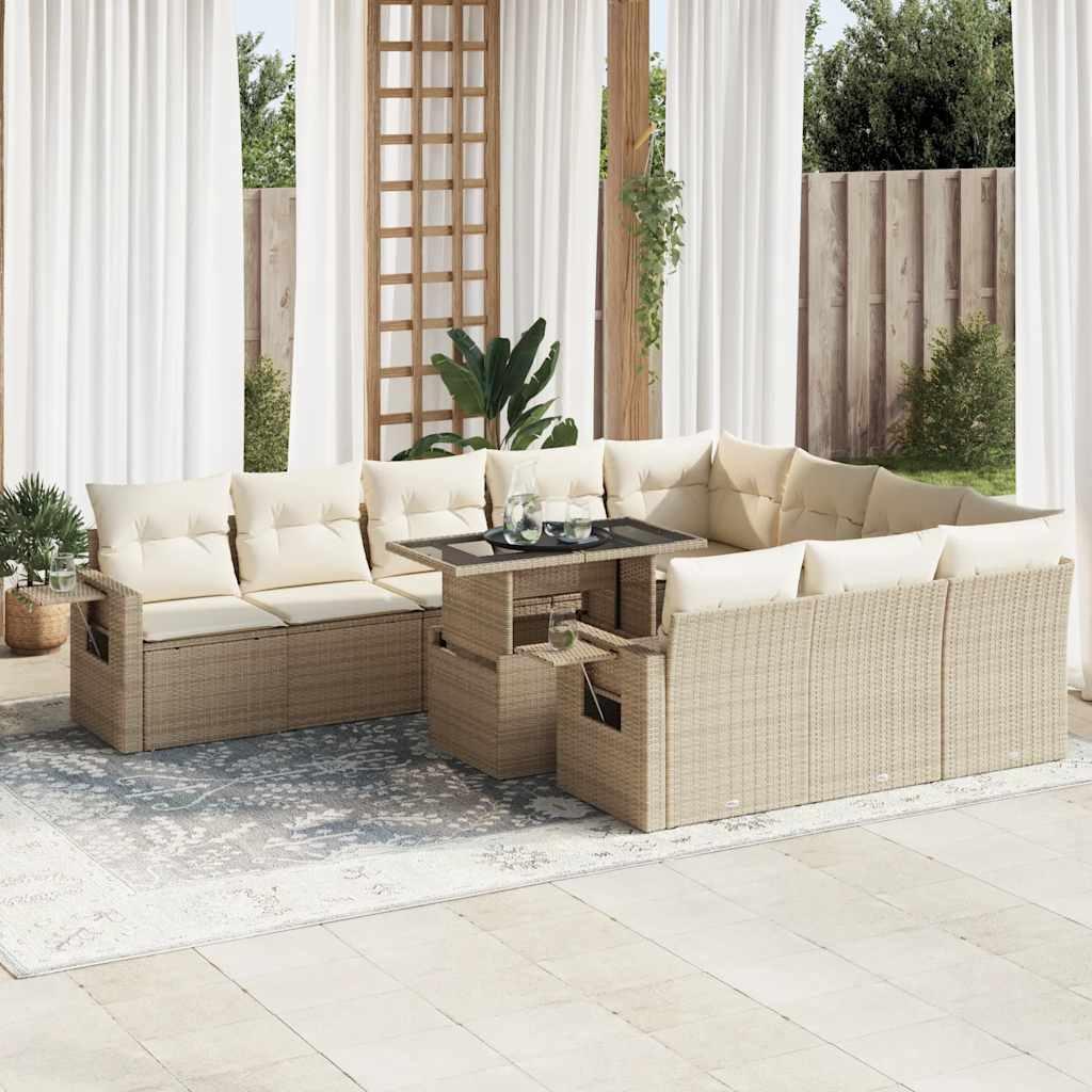 Loungesæt Til Haven 11 Dele Med Hynder Polyrattan Grå - beige og cremefarvet