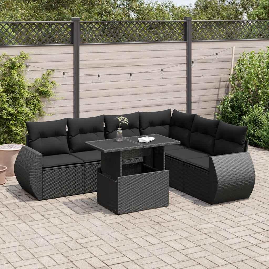 Sofasæt Til Haven 7 Dele Med Hynder Polyrattan Sort - Sort / med opbevaring