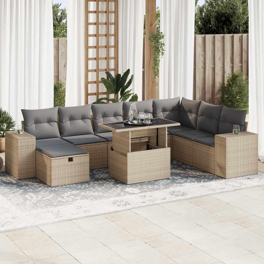 Sofasæt Til Haven 9 Dele Med Hynder Polyrattan - Beige og grå / Med opbevaring