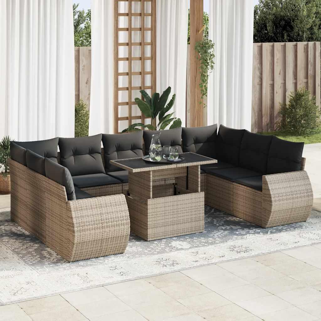 Sofasæt Til Haven 10 Dele Med Hynder Polyrattan - Grå / med opbevaring