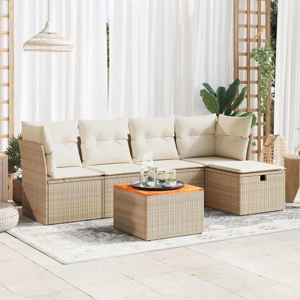 Havesofasæt 6 dele i polyrattan med hynder og opbevaring - beige