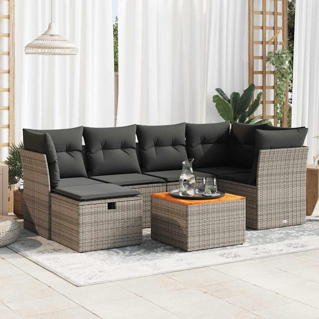 Sofasæt Til Haven 7 Dele Med Hynder Polyrattan Beige - Grå / med opbevaring