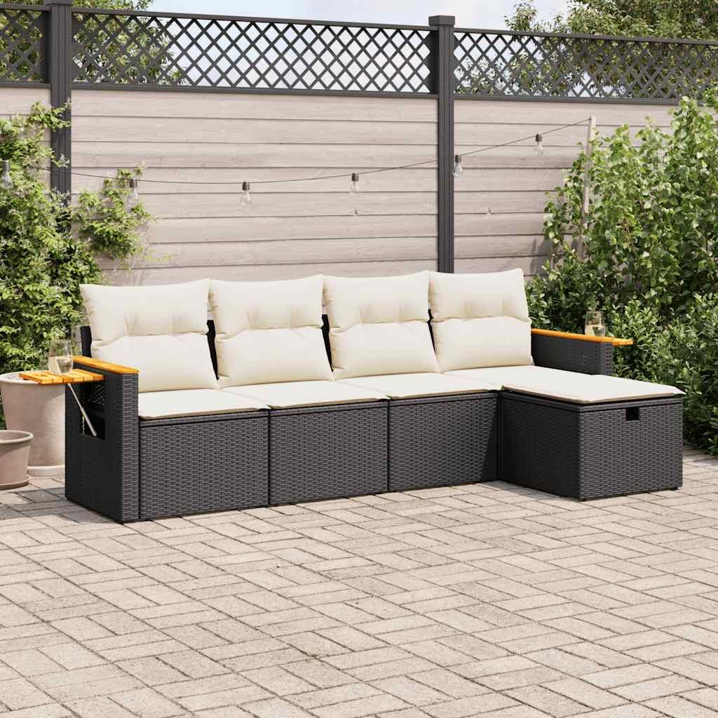 Havesofasæt i polyrattan - 5 dele med hynder, sort