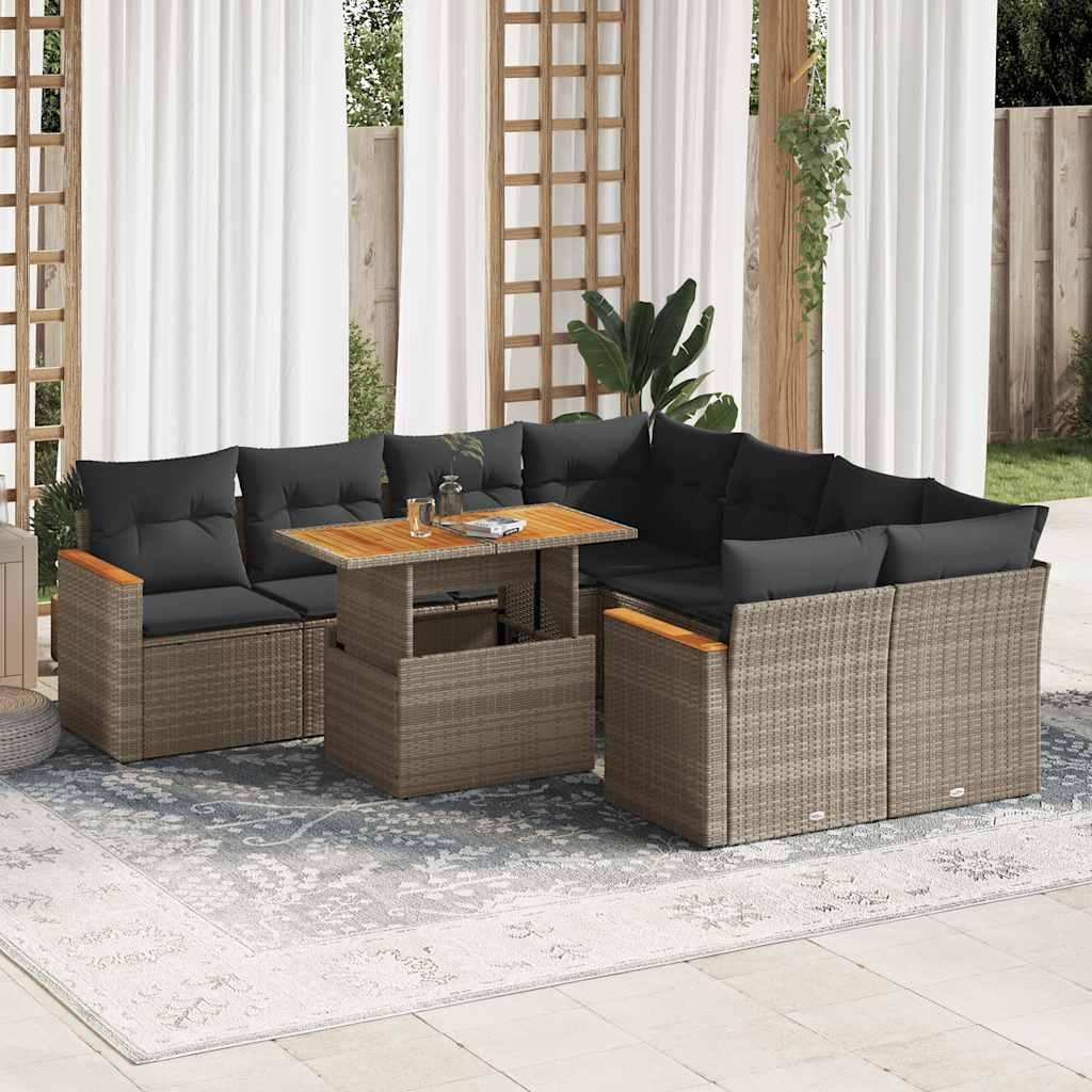 Sofasæt Til Haven 9 Dele Med Hynder Polyrattan - Grå / med opbevaring