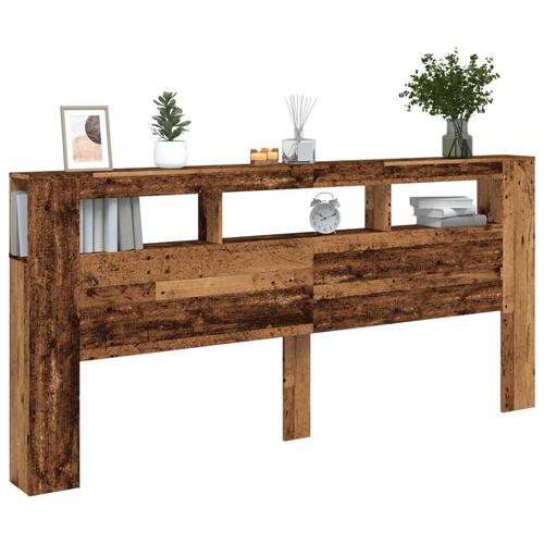 Sengegavl med LED 220x18,5x103,5 cm konstrueret træ antikt træ