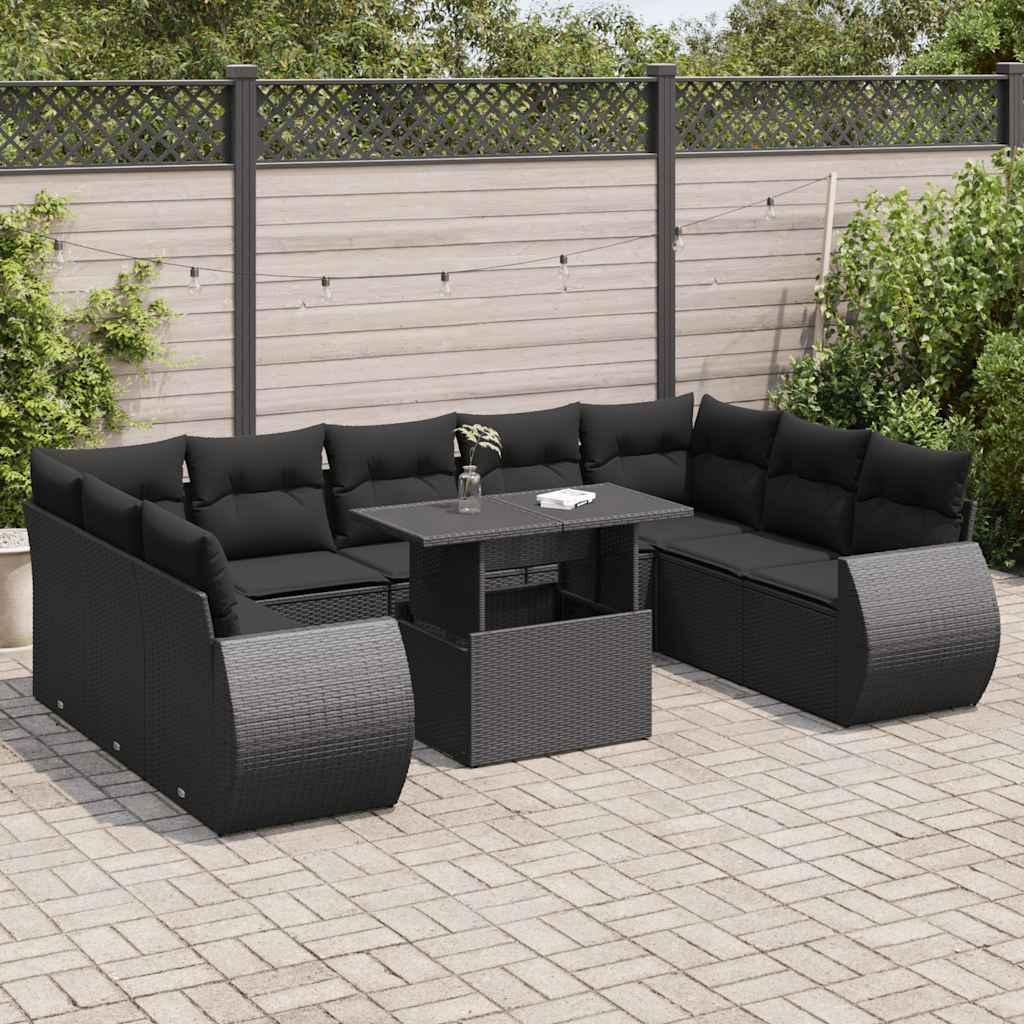 Sofasæt Til Haven 10 Dele Med Hynder Polyrattan - Sort / med opbevaring