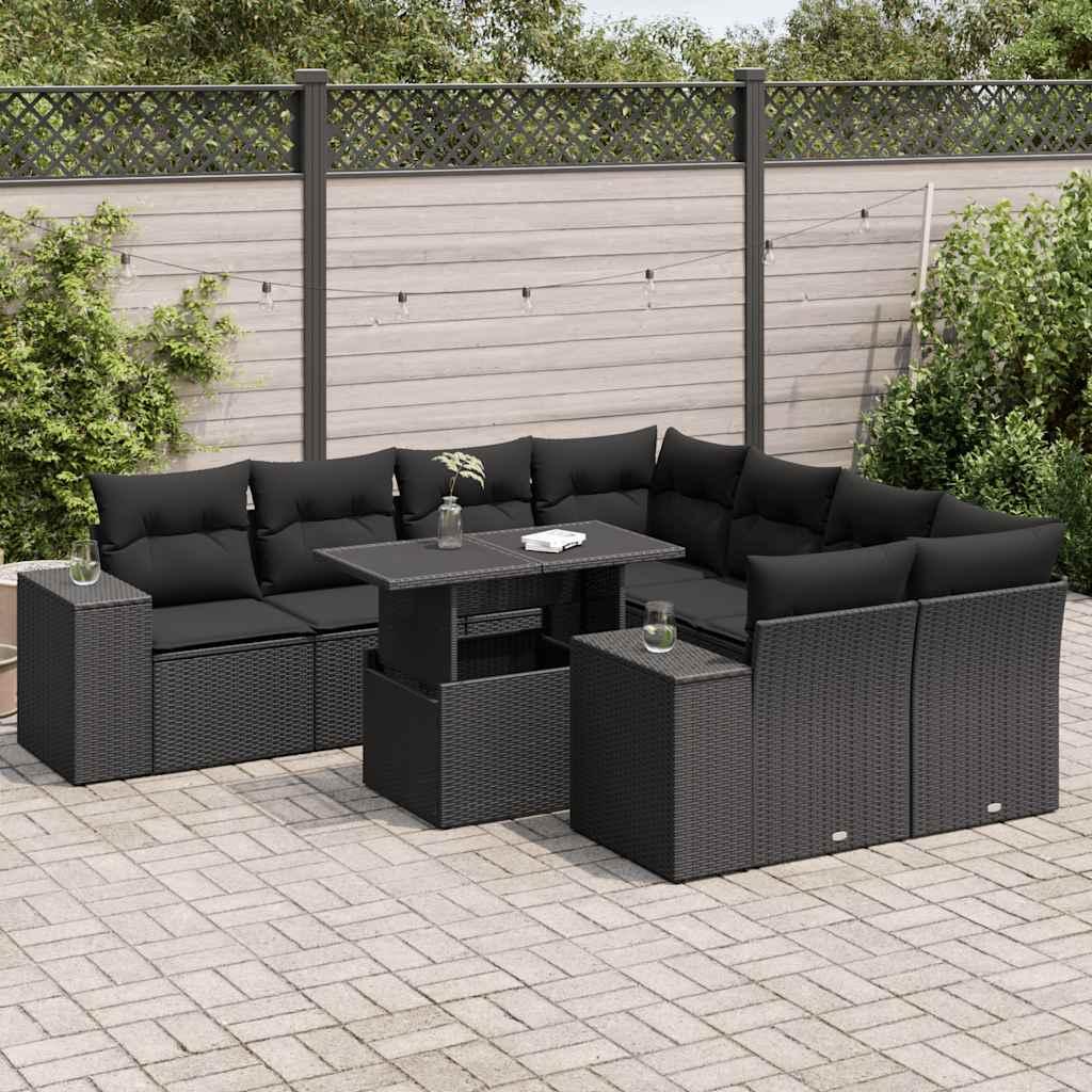 Sofasæt Til Haven 9 Dele Med Hynder Polyrattan - Sort / med opbevaring