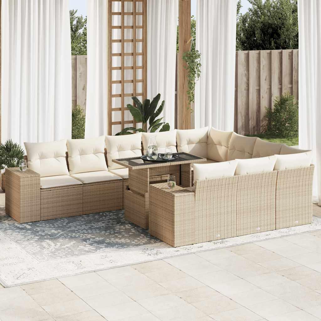 Havesofasæt i polyrattan, 11 dele med hynder - beige
