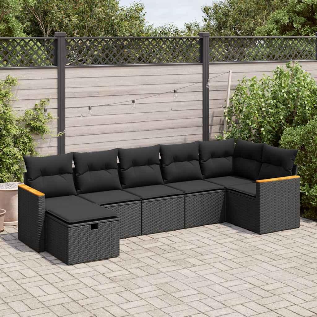 Sofasæt Til Haven 8 Dele Med Hynder Polyrattan Sort - Sort / med opbevaring