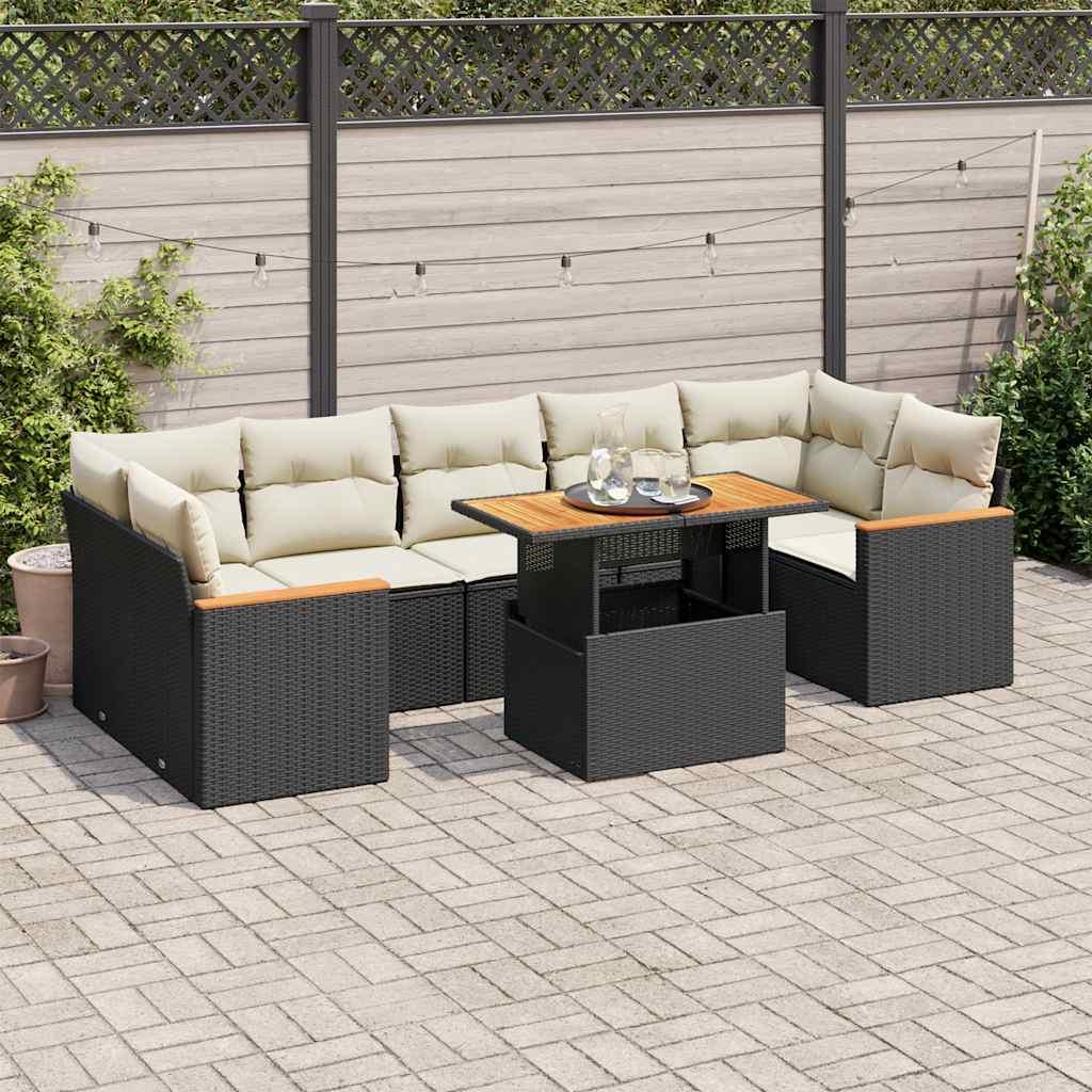 Sofasæt Til Haven 8 Dele Med Hynder Polyrattan - Sort og cremefarvet / med opbevaring