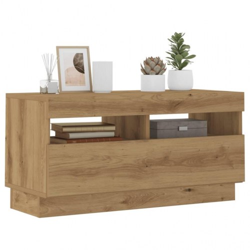 Tv-bord med LED-lys 80×35×40 cm - konstrueret træ i kunsteg