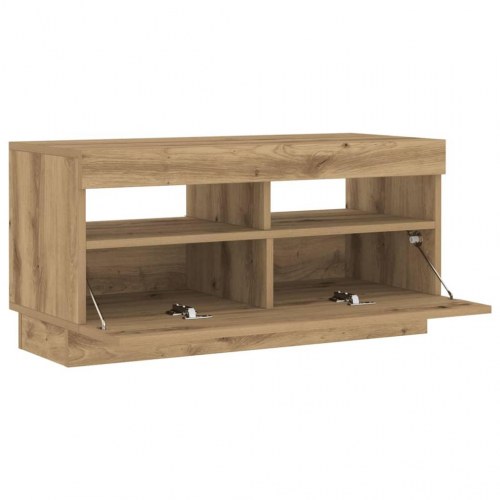 Tv-bord med LED-lys 80×35×40 cm - konstrueret træ i kunsteg