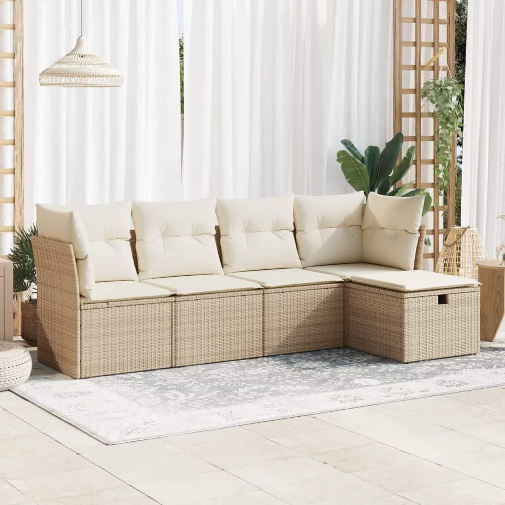 Sofasæt til haven 5 dele med hynder polyrattan beige