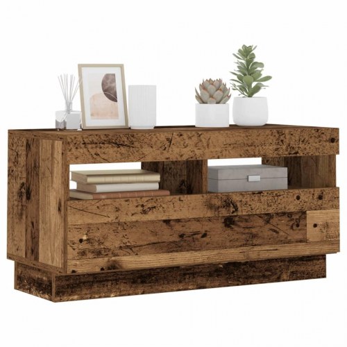 Tv-bord med LED-lys - 80×35×40 cm i antikt træ look, konstrueret træ