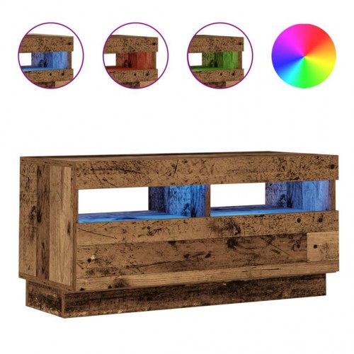 Tv-bord med LED-lys - 80×35×40 cm i antikt træ look, konstrueret træ