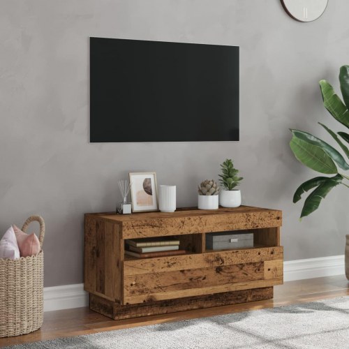Tv-bord med LED-lys - 80×35×40 cm i antikt træ look, konstrueret træ