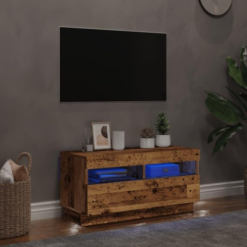 Tv-bord med LED-lys - 80×35×40 cm i antikt træ look, konstrueret træ