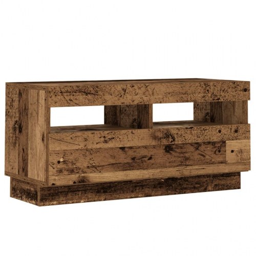 Tv-bord med LED-lys - 80×35×40 cm i antikt træ look, konstrueret træ