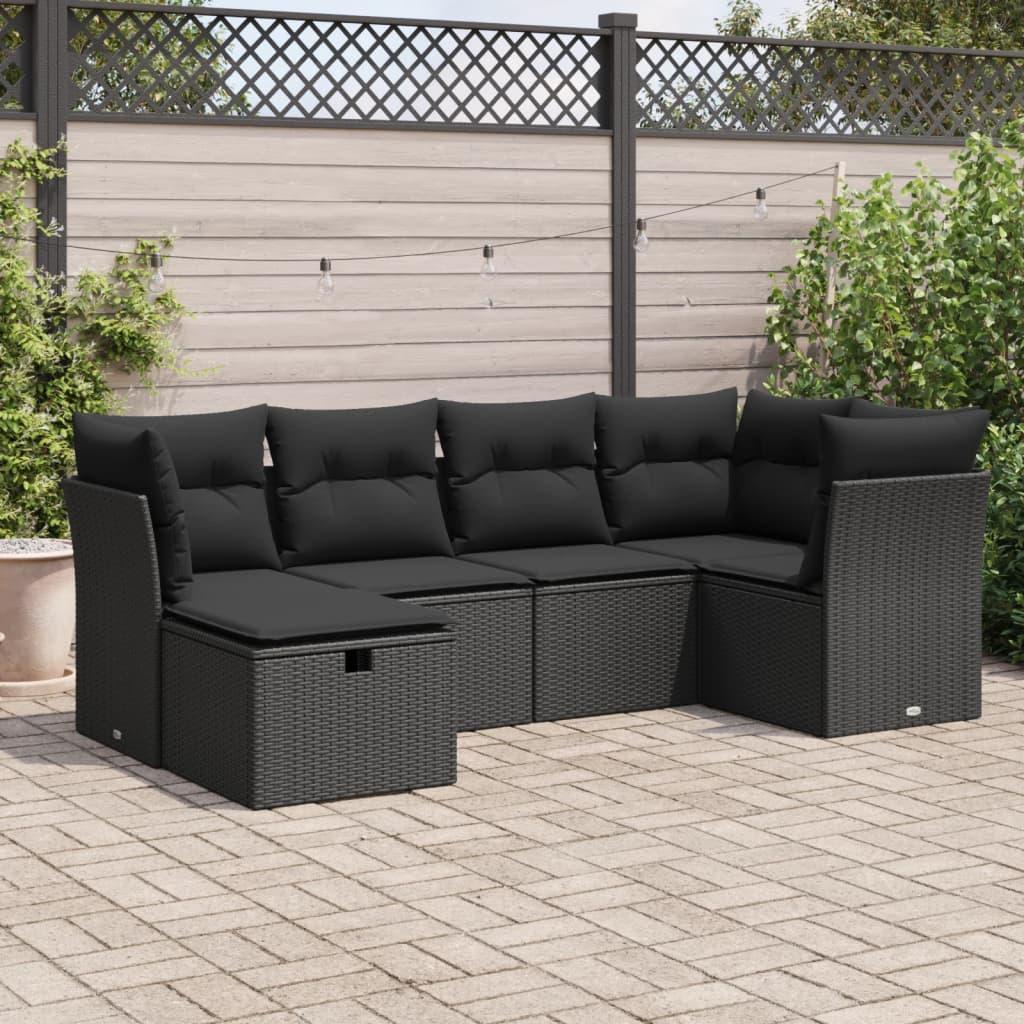 Sofasæt til haven i polyrattan - 6 dele med hynder, sort