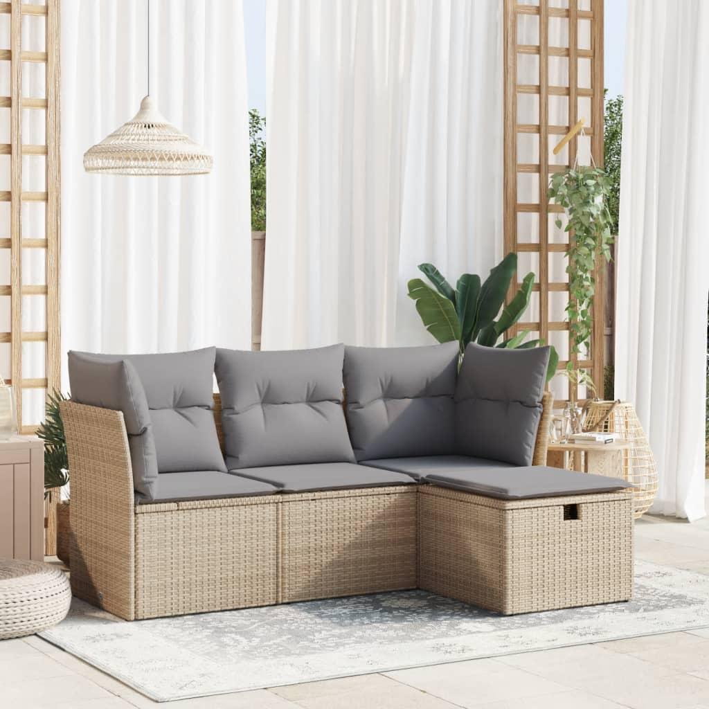 Sofasæt Til Haven 4 Dele Med Hynder Polyrattan - beige og grå / med opbevaring og pose