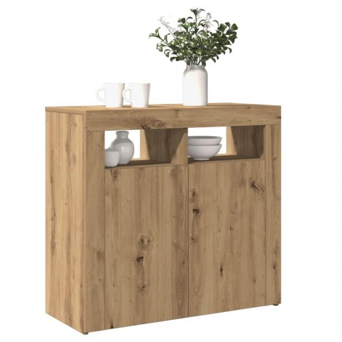 Skænk med LED-lys 80×35×75 cm - konstrueret træ i kunsteg