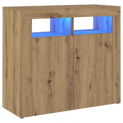 Skænk med LED-lys 80×35×75 cm - konstrueret træ i kunsteg