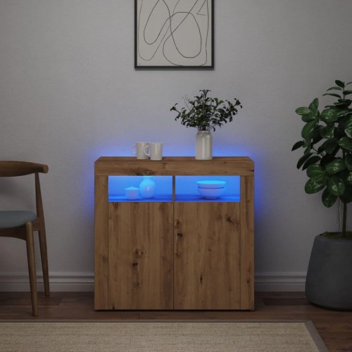 Skænk med LED-lys 80×35×75 cm - konstrueret træ i kunsteg