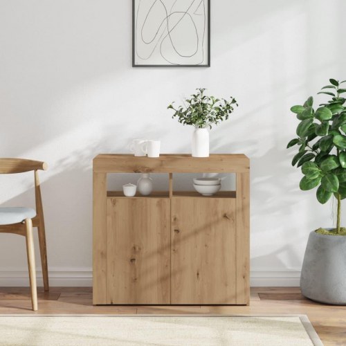 Skænk med LED-lys 80×35×75 cm - konstrueret træ i kunsteg