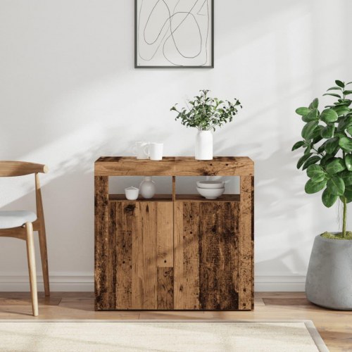 Skænk med LED-lys - 80 × 35 × 75 cm, konstrueret træ i antikt træ
