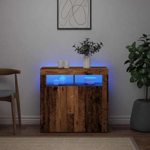 Skænk med LED-lys - 80 × 35 × 75 cm, konstrueret træ i antikt træ