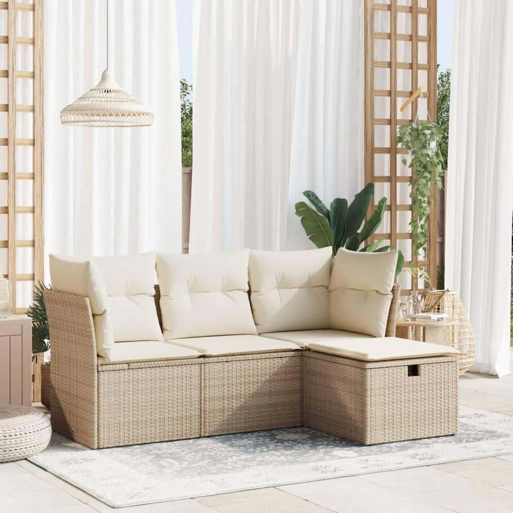 Sofasæt til haven 4 dele med hynder polyrattan beige
