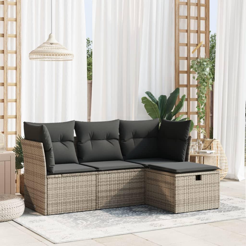 Sofasæt Til Haven 4 Dele Med Hynder Polyrattan - Grå / med opbevaring og pose