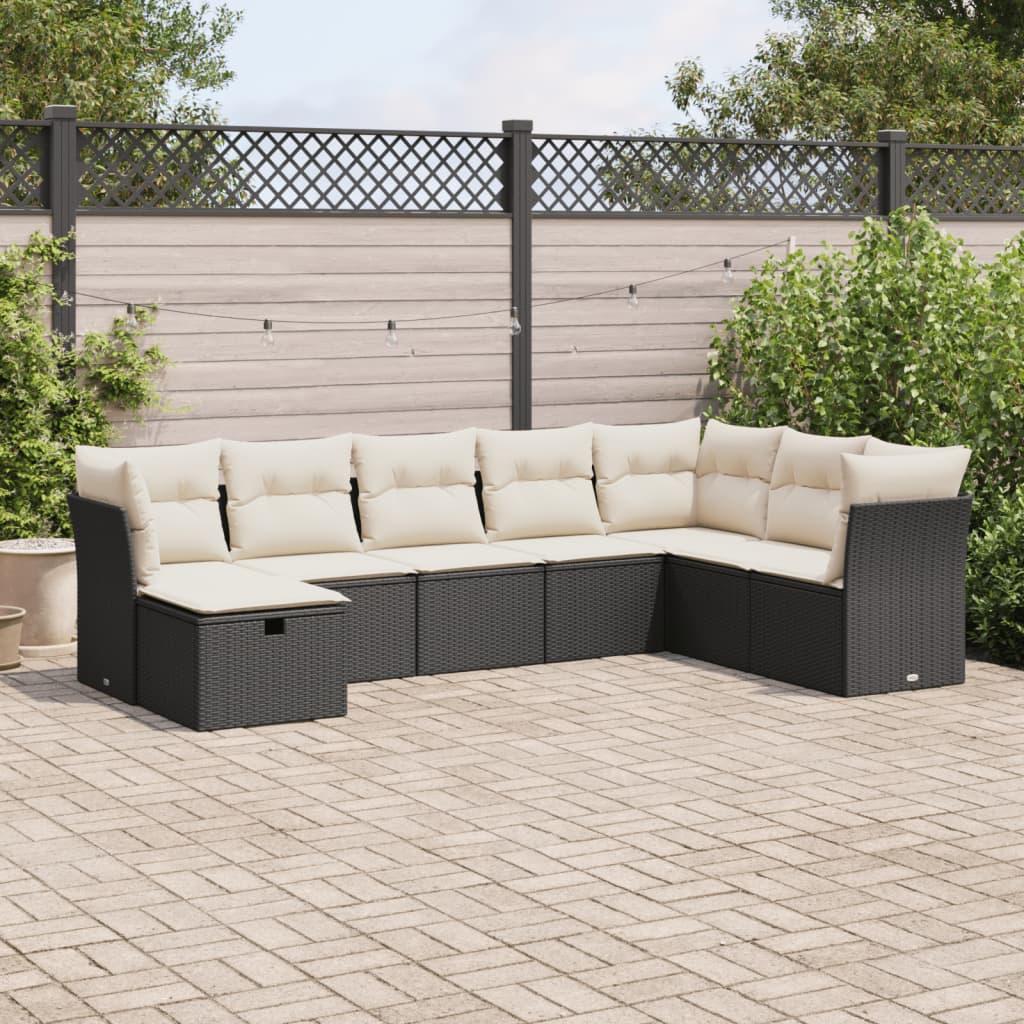 Sofasæt Til Haven 9 Dele Med Hynder Polyrattan Beige - Sort og cremefarvet / med opbevaring