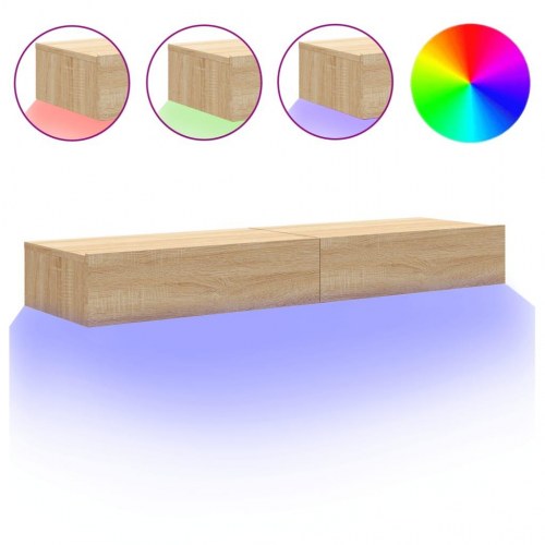 TV-borde 2 stk. med LED-lys - sonoma-eg