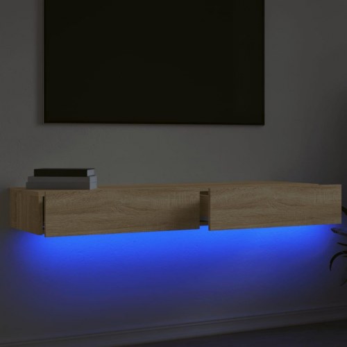 TV-borde 2 stk. med LED-lys - sonoma-eg