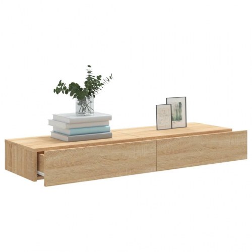 TV-borde 2 stk. med LED-lys - sonoma-eg