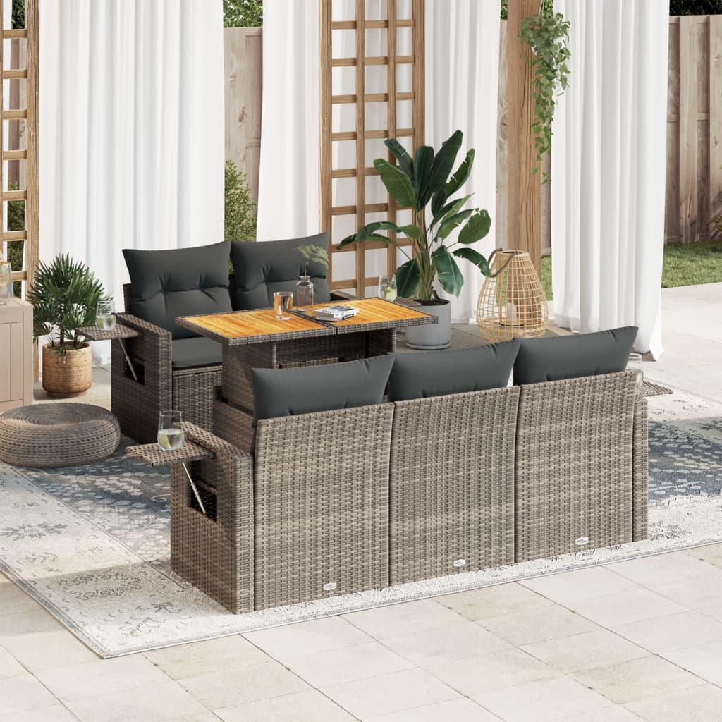 Sofasæt til haven - 6 dele med hynder i polyrattan, grå