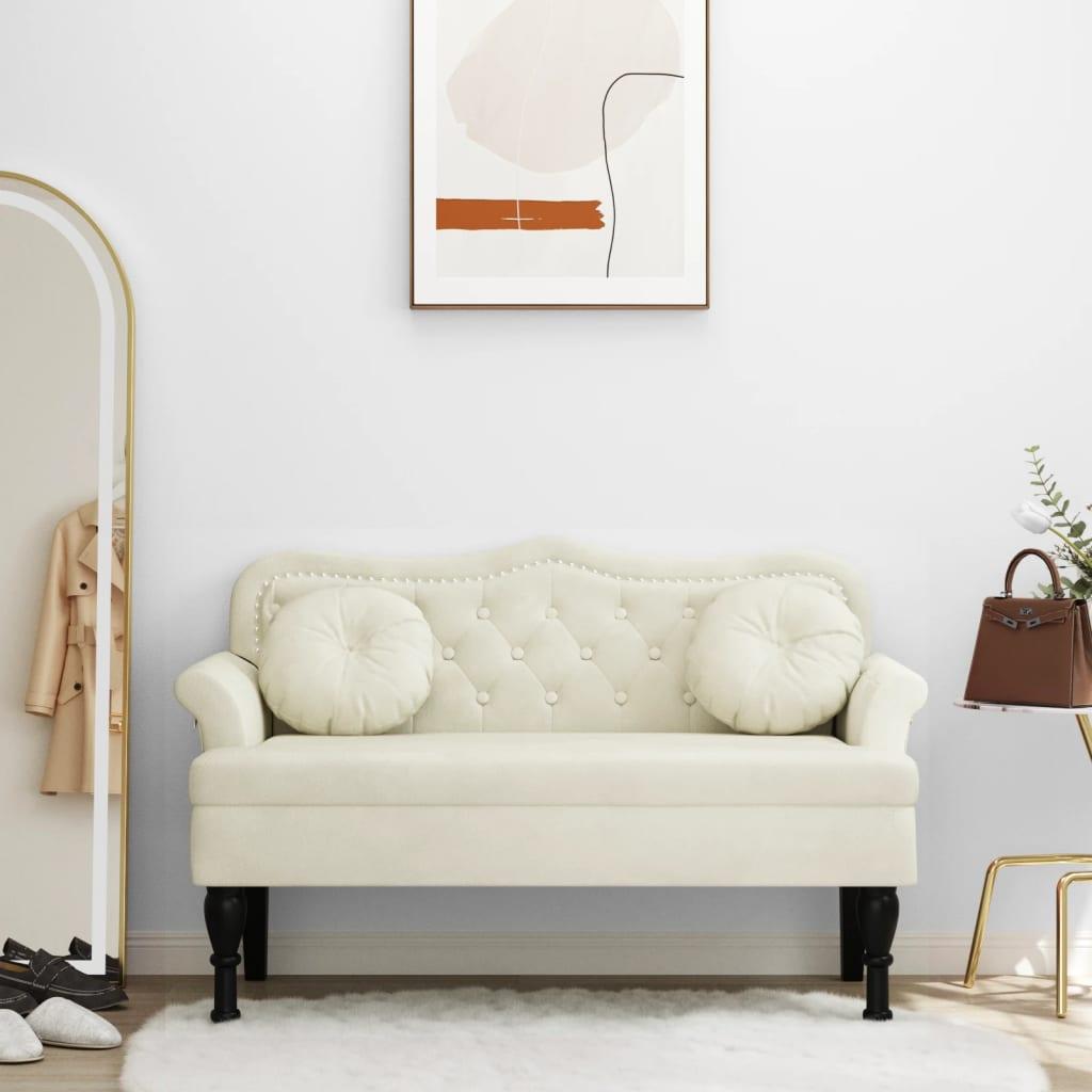 Bænk med hynder 120,5x65x75 cm velour creme billede