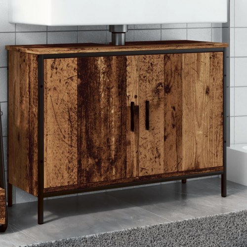 Vaskeskab 80×30×60 cm i konstrueret træ - gammelt trælook