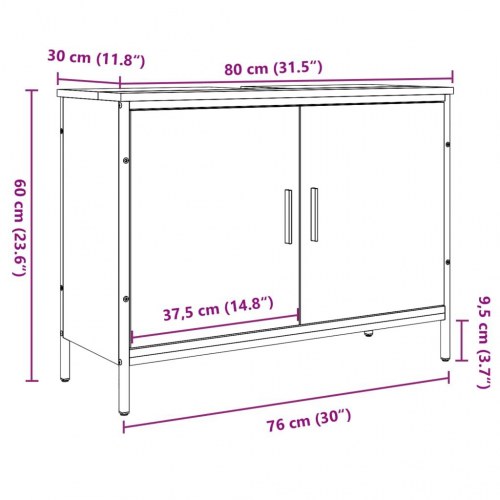 Vaskeskab 80×30×60 cm i konstrueret træ - gammelt trælook
