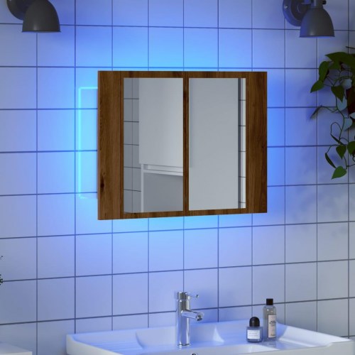 Spejlskab med LED-lys 60×12×45 cm - konstrueret træ, kunsteg