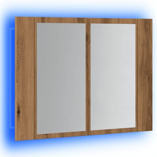 Spejlskab med LED-lys 60×12×45 cm - konstrueret træ, kunsteg