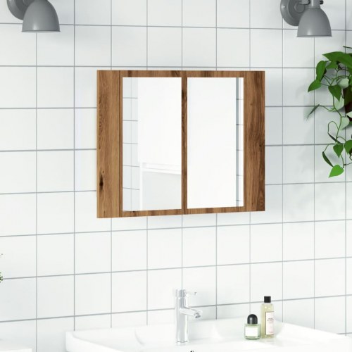Spejlskab med LED-lys 60×12×45 cm - konstrueret træ, kunsteg