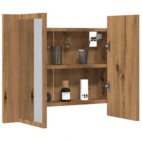 Spejlskab med LED-lys 60×12×45 cm - konstrueret træ, kunsteg