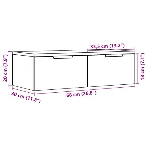 Vægskab 68×30×20 cm i konstrueret træ - antik eg