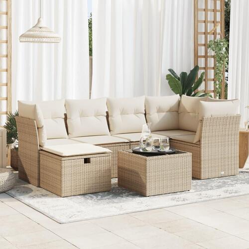 Sofasæt til haven 7 dele med hynder polyrattan beige