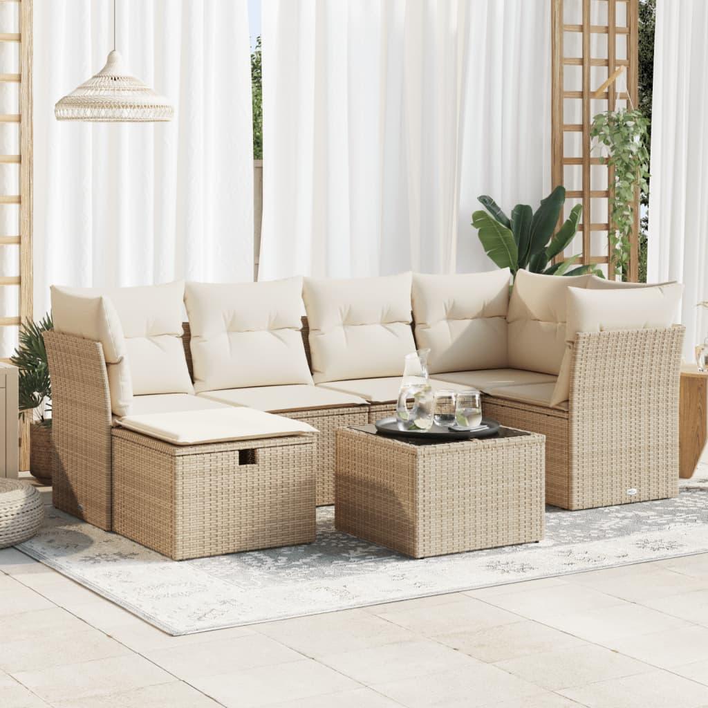 Sofasæt til haven 7 dele med hynder polyrattan beige